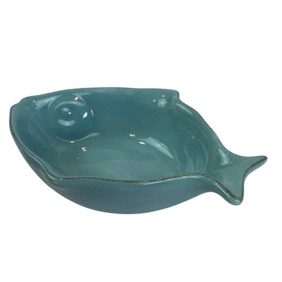 Vintage Fish-Shaped Ceramic Bowls In Aqua Blue Set Of 2 Coastal Nautical - Picture 3 of 11